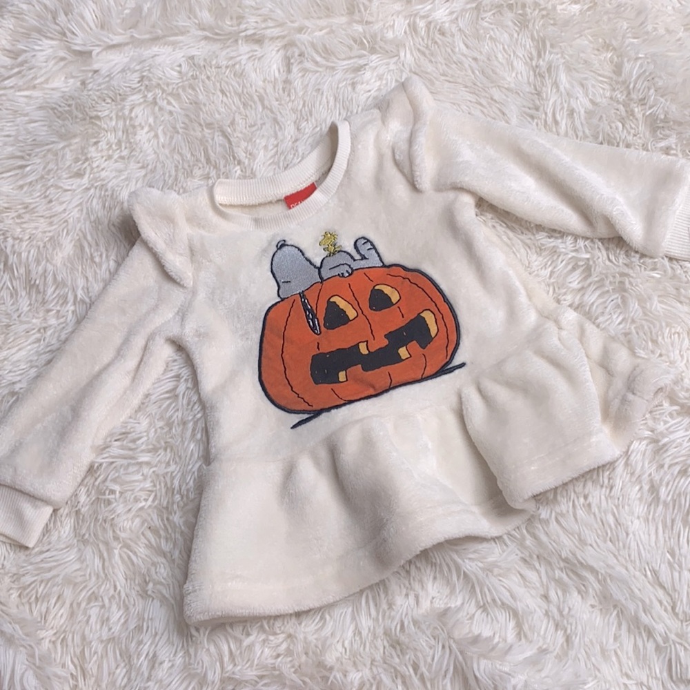 Peanuts Snoopy Halloween Pumpkin Jack O Lantern Long Sleeve Ruffle Top Size 2T